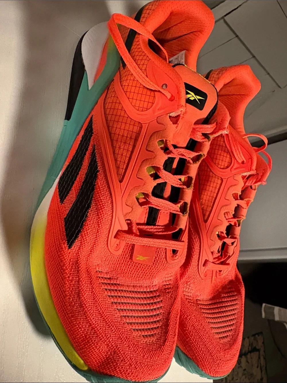 Reebok Men's Bright Orange Running Shoes with Black and Mint Accents